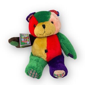 Peef the Christmas Bear Colorblock Patchwork Plush Stuffed Toy Vintage 1995 NWT